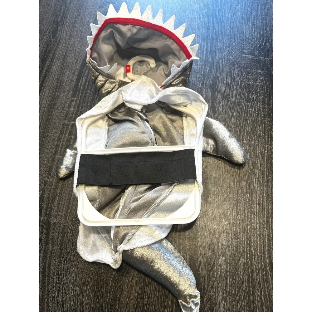 Shark Pet Costume Dog Cat‎ Halloween Outfit Silver Fin Teeth Hood